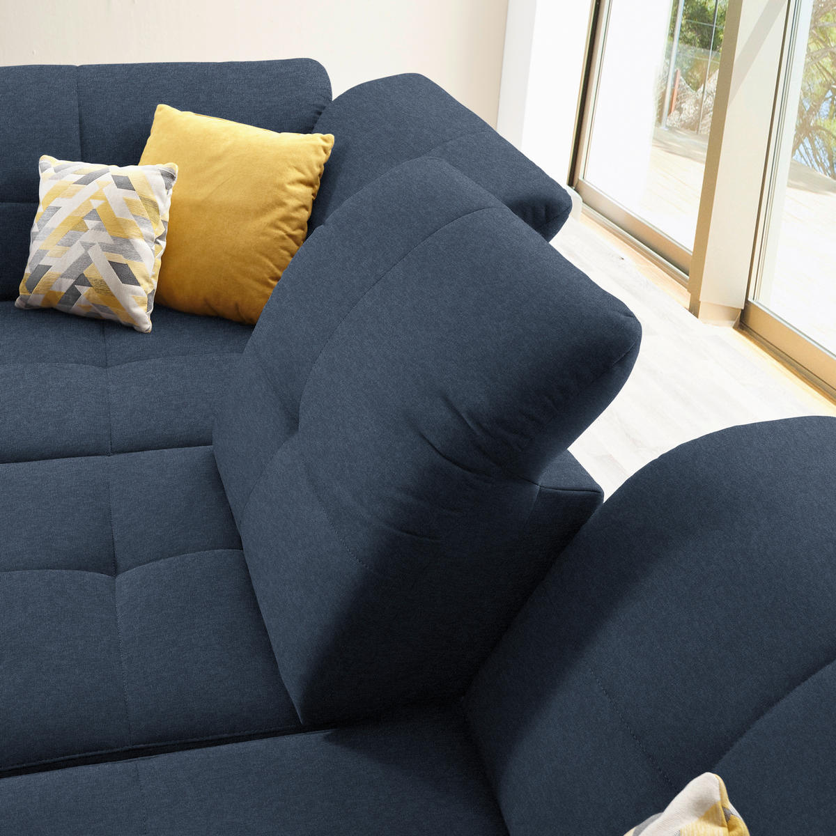 ECKSOFA in Chenille Dunkelblau  240/308 cm  - Schwarz/Dunkelblau, Design, Textil/Metall (240/308cm) - Xora