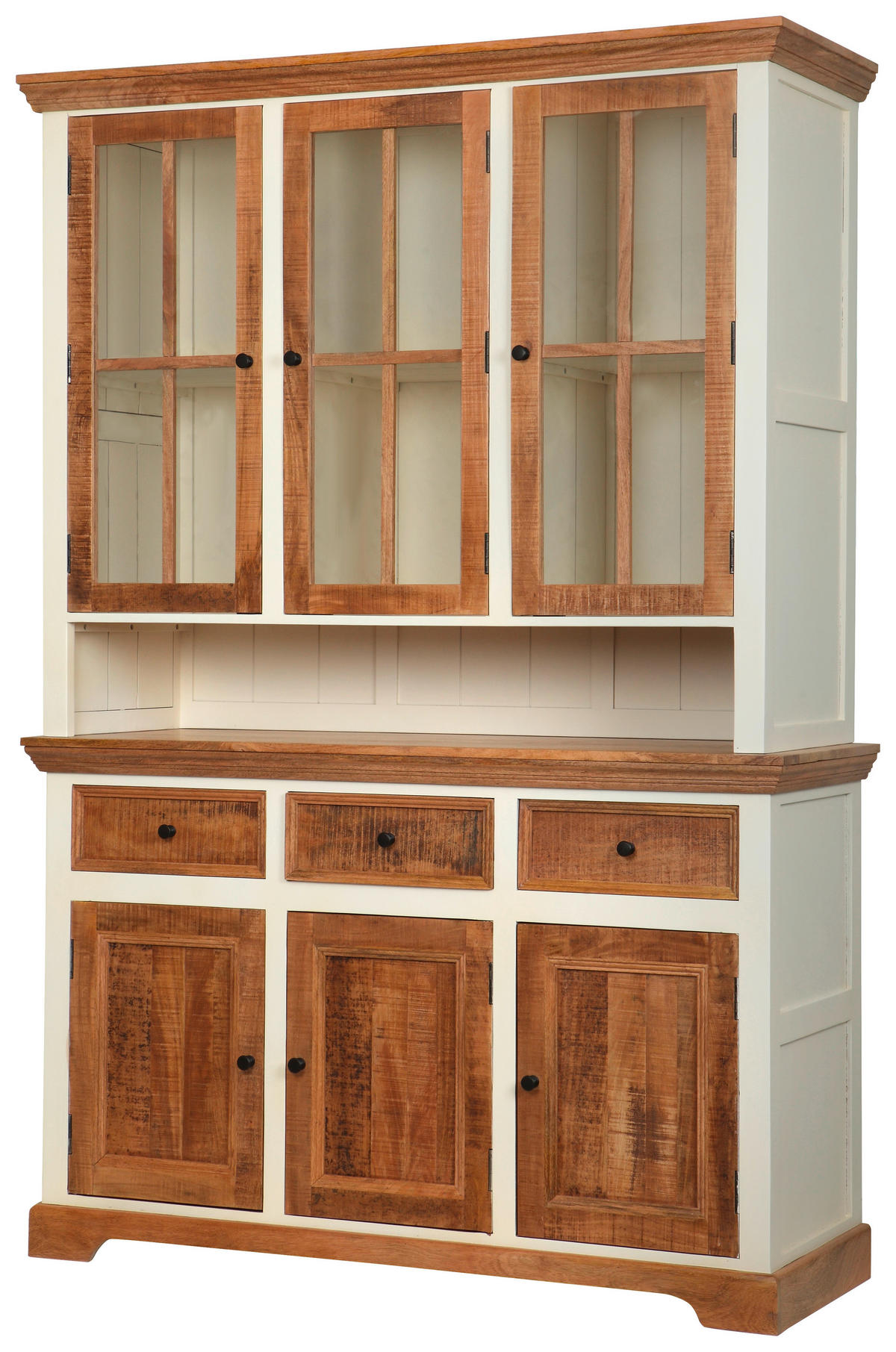 PRÍBORNÍK S VITRÍNOU, akácia, mangové drevo, prírodná farba, biela, 140/205/50 cm - čierna/biela, Romantik / Landhaus, kov/drevo (140/205/50cm) - Landscape