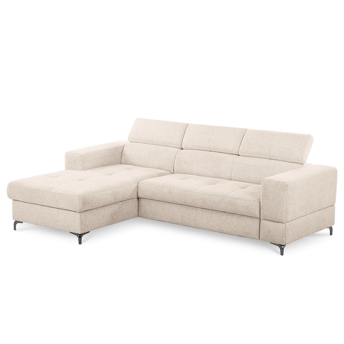 ECKSOFA TORINO Beige Chenille Bettkasten, Kopfteilverstellung  - Beige/Schwarzchrom, Design, Textil/Metall (173/247cm) - Livetastic