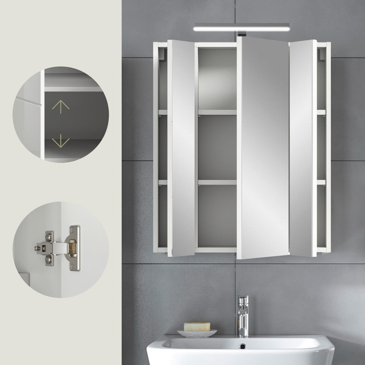 SPIEGELSCHRANK 60/55/46 cm  - Weiß Hochglanz/Weiß, MODERN, Holzwerkstoff (60/55/46cm) - MID.YOU