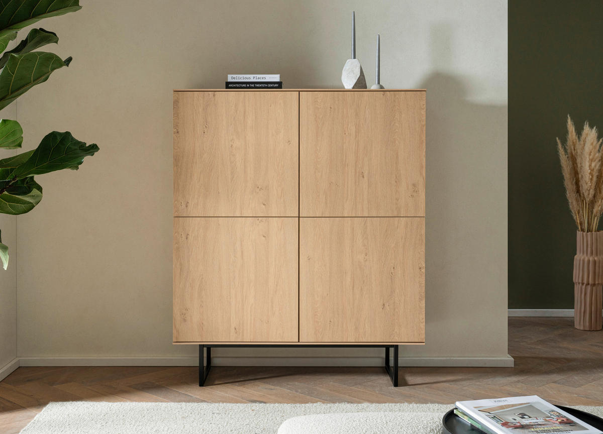 HIGHBOARD  in 115/137/40 cm  - Eichefarben/Schwarz, Design, Holzwerkstoff/Metall (115/137/40cm) - Modante