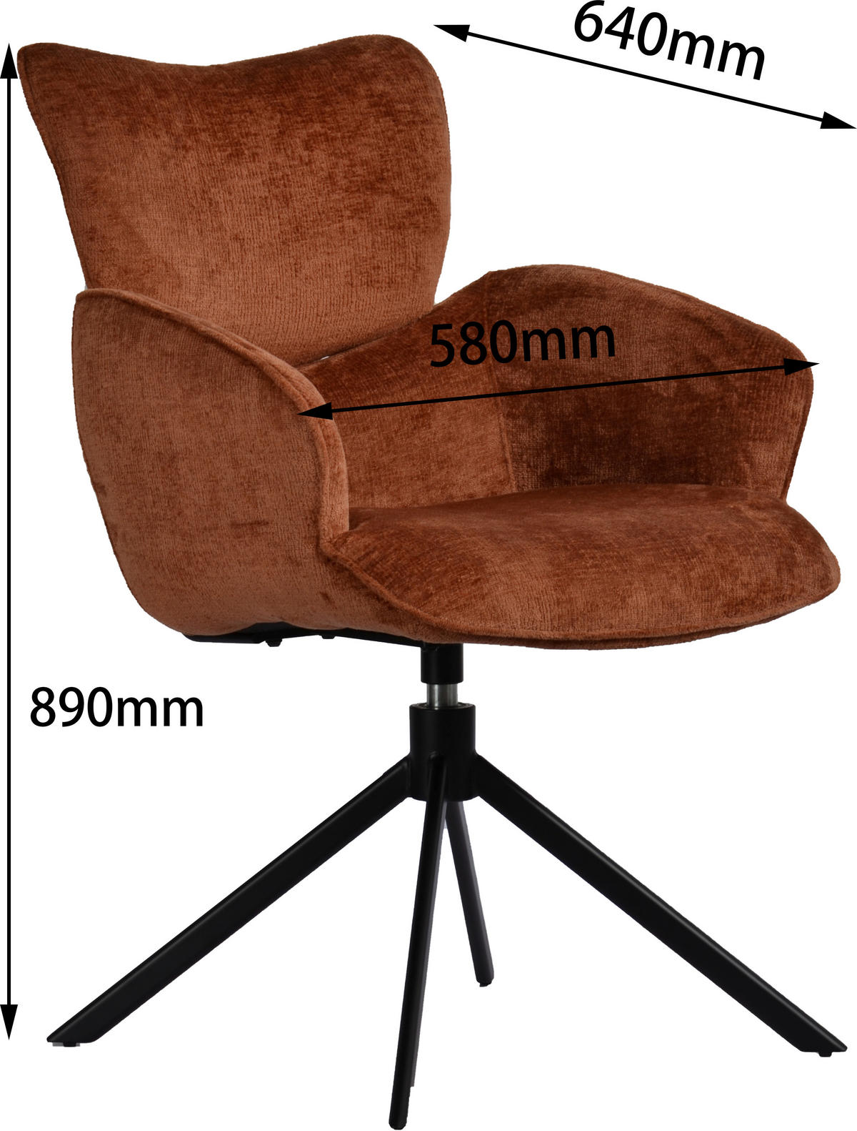 ARMLEHNSTUHL  in Eisen Webstoff  - Rostfarben/Schwarz, Design, Textil/Metall (58/89/64cm) - Novel