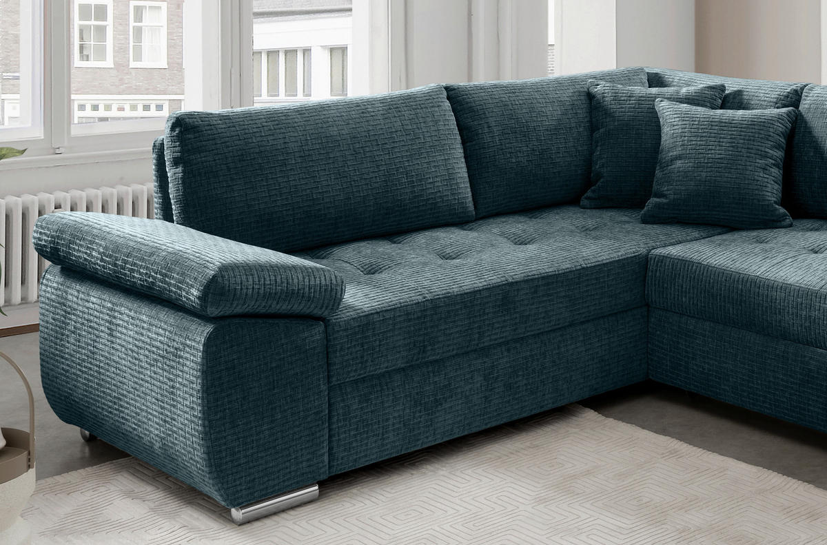 Wohnlandschaft Blau Mikrofaser  - Chromfarben/Blau, KONVENTIONELL, Textil (219/305/157cm) - Livetastic