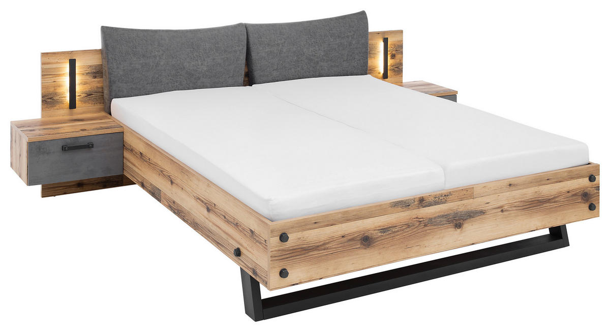 POSTEL S NOČNÍMI STOLKY, 180/200 cm, antracitová, barvy smrku - barvy smrku/antracitová, Design, kompozitní dřevo/textil (180/200cm) - Livetastic