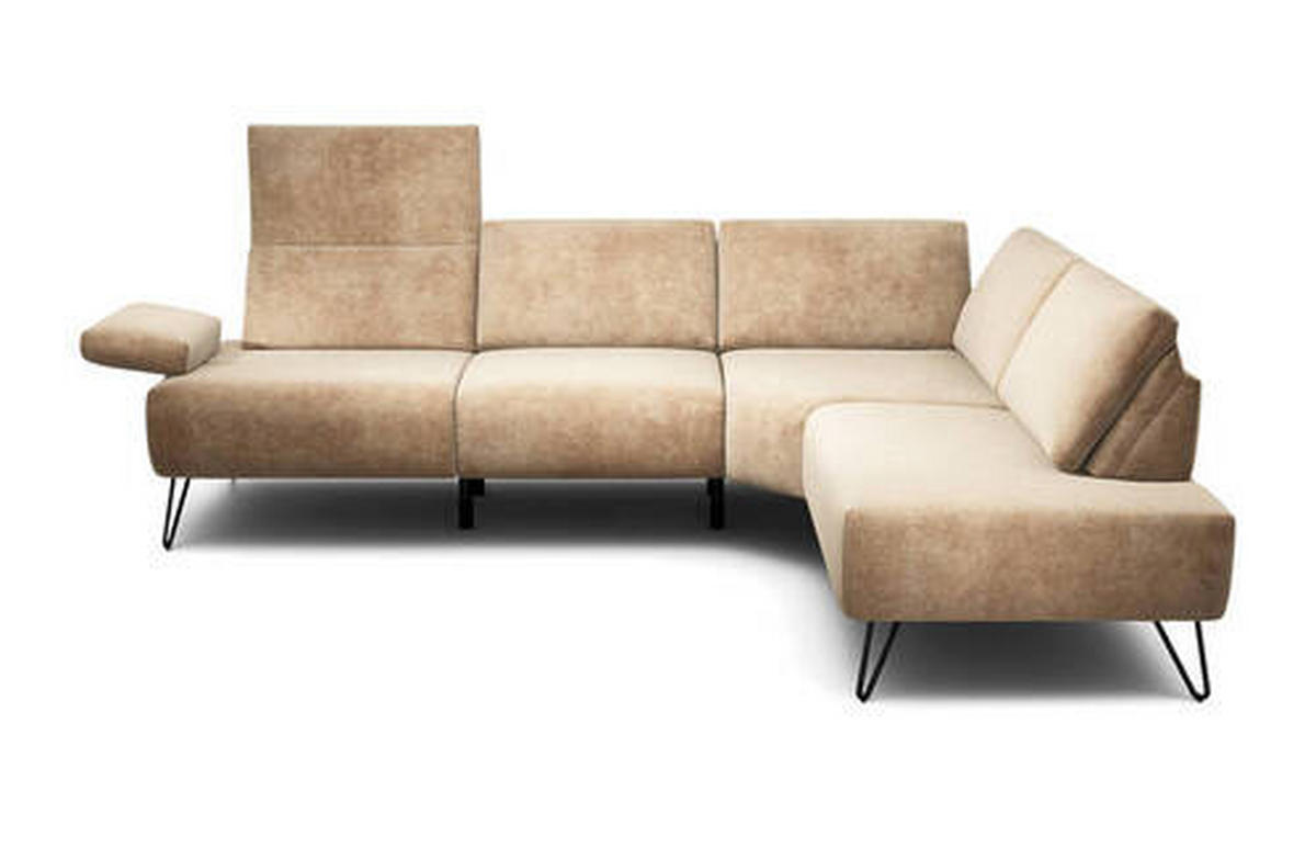 ECKSOFA Cosy Sandfarben Samt  - Sandfarben/Schwarz, Design, Textil/Metall (248-263/193cm) - SENSOO
