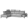 ECKSOFA Greige Flachgewebe Rücken echt, Kopfteilverstellung, Sitzvorzug  - Greige/Schwarz, MODERN, Textil/Metall (210/258cm) - Landscape