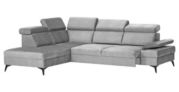 ECKSOFA Greige Flachgewebe Rücken echt, Kopfteilverstellung, Sitzvorzug  - Greige/Schwarz, MODERN, Textil/Metall (210/258cm) - Landscape