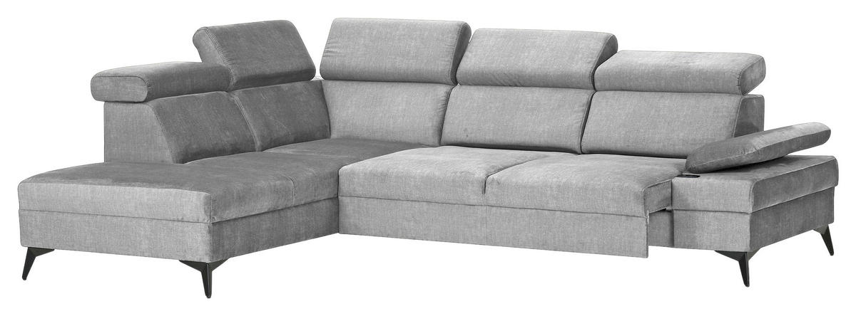 ECKSOFA Greige Flachgewebe Rücken echt, Kopfteilverstellung, Sitzvorzug  - Greige/Schwarz, MODERN, Textil/Metall (210/258cm) - Landscape