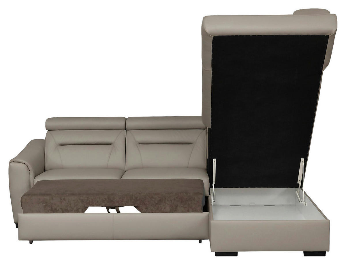 ECKSOFA Lederlook Echtleder Schlammfarben  - Wengefarben/Schlammfarben, Design, Leder/Holz (260/212cm) - Celina Home