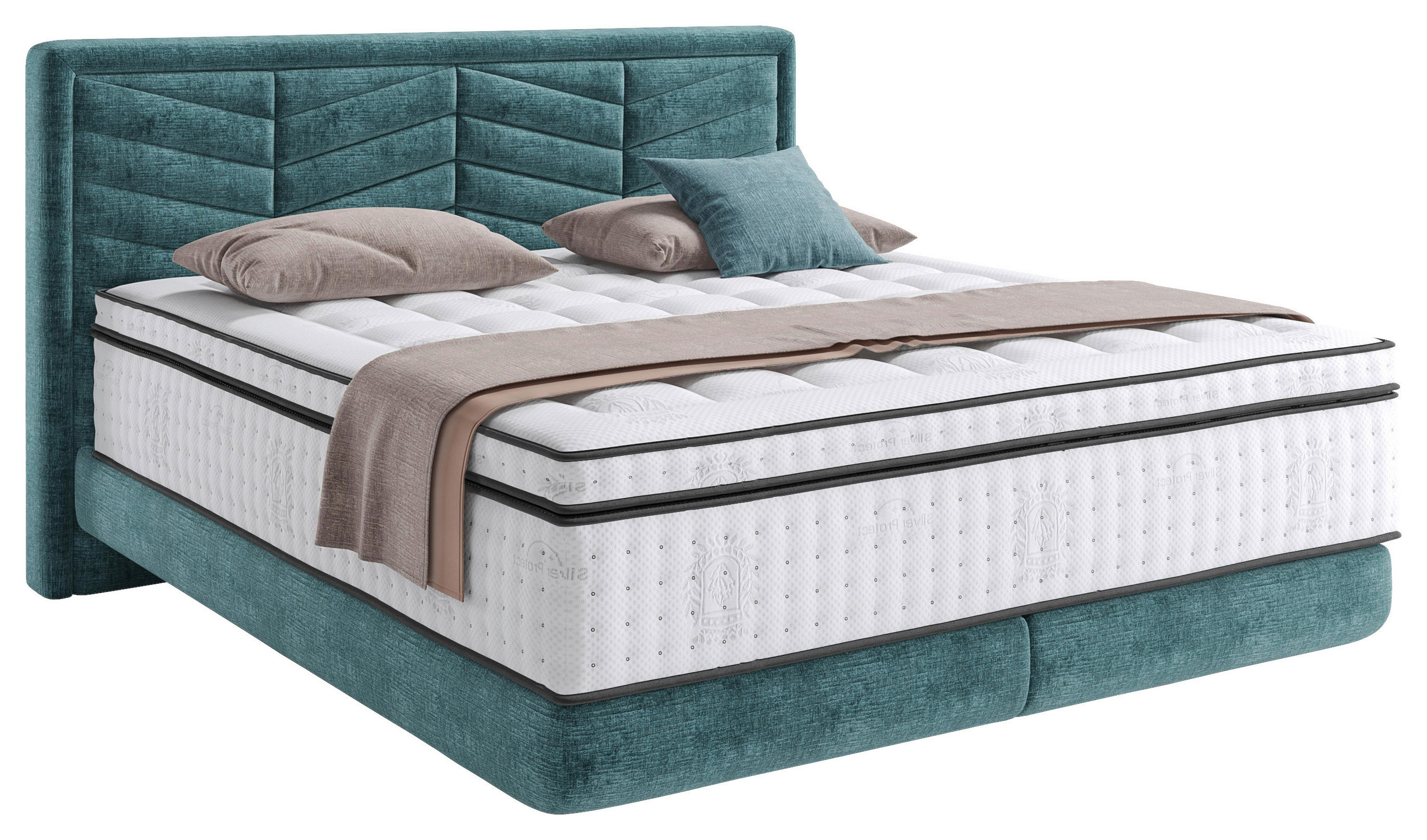 Thumbnail - Carryhome Boxspringbett, Blau, Textil, H3, Höhe ca. 34 cm, 180x200 cm, Stoffauswahl, in verschiedenen Größen erhältlich,...
