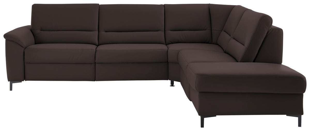ECKSOFA Echtleder Mokka  - Schwarz/Mokka, Konventionell, Leder/Metall (290/249cm) - Beldomo Premium