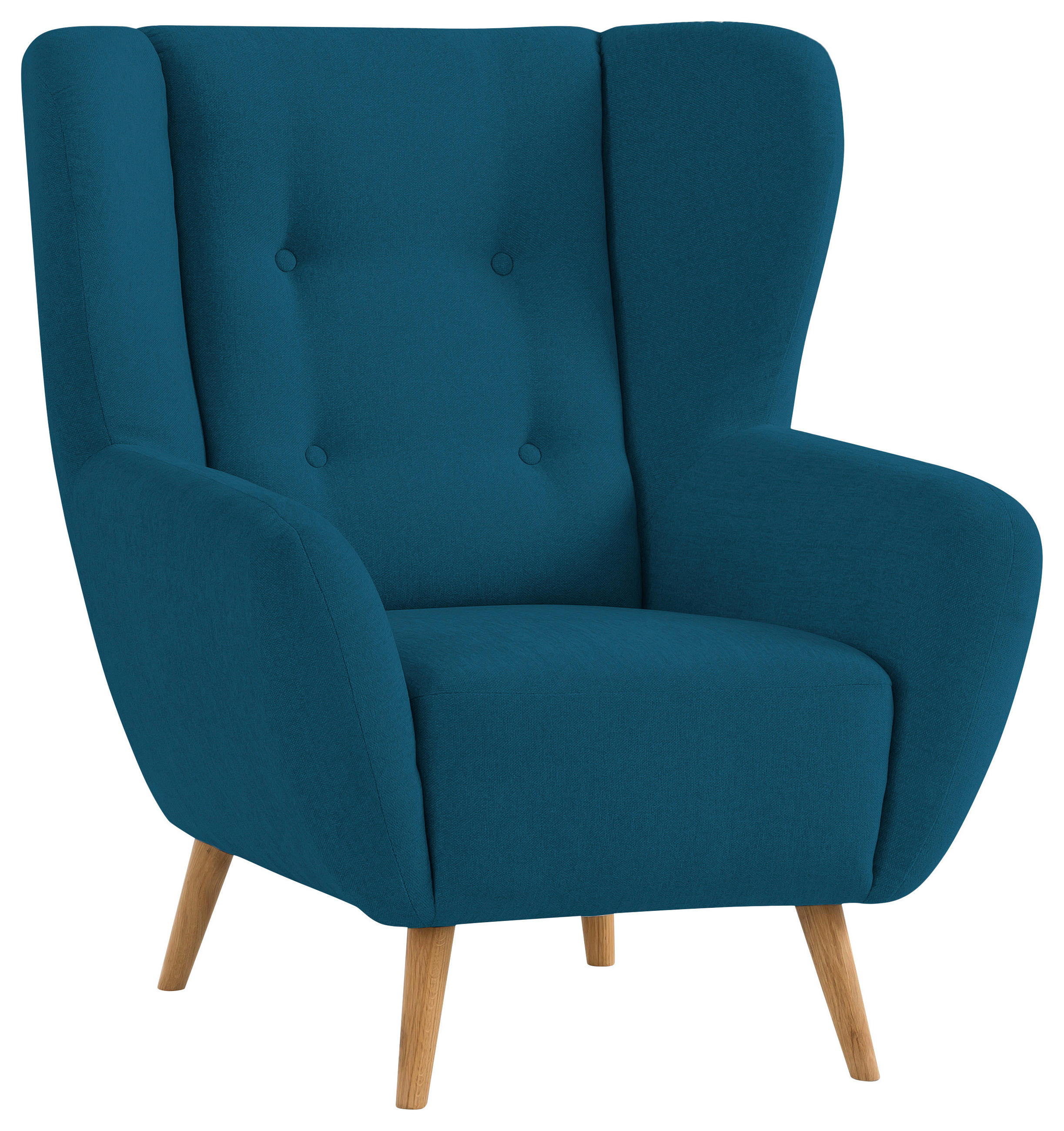 SESSEL Mikrovelours Dunkelblau    - Eichefarben/Beige, Design, Holz/Textil (89/97/95cm) - Livetastic