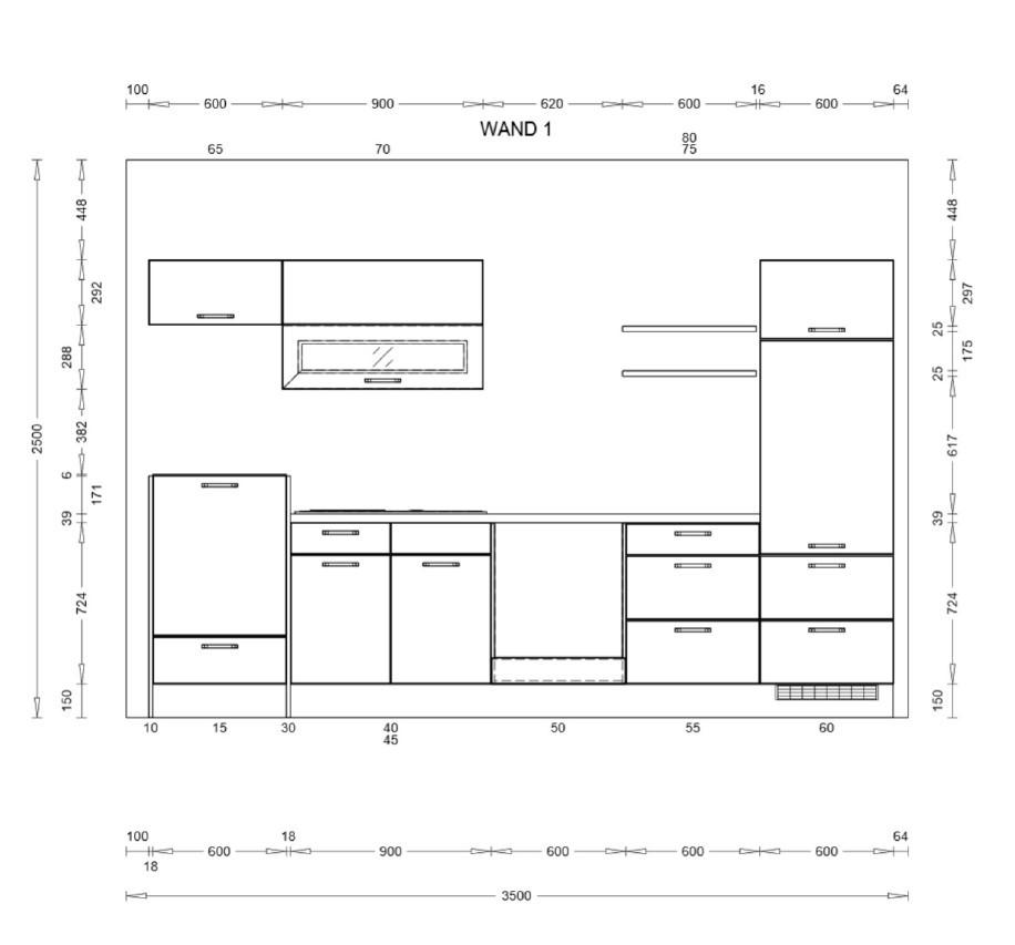 KÜCHENLEERBLOCK 334 cm   in Grau, Hellgrau  - Edelstahlfarben/Hellgrau, KONVENTIONELL, Holzwerkstoff/Metall (334cm) - Burger