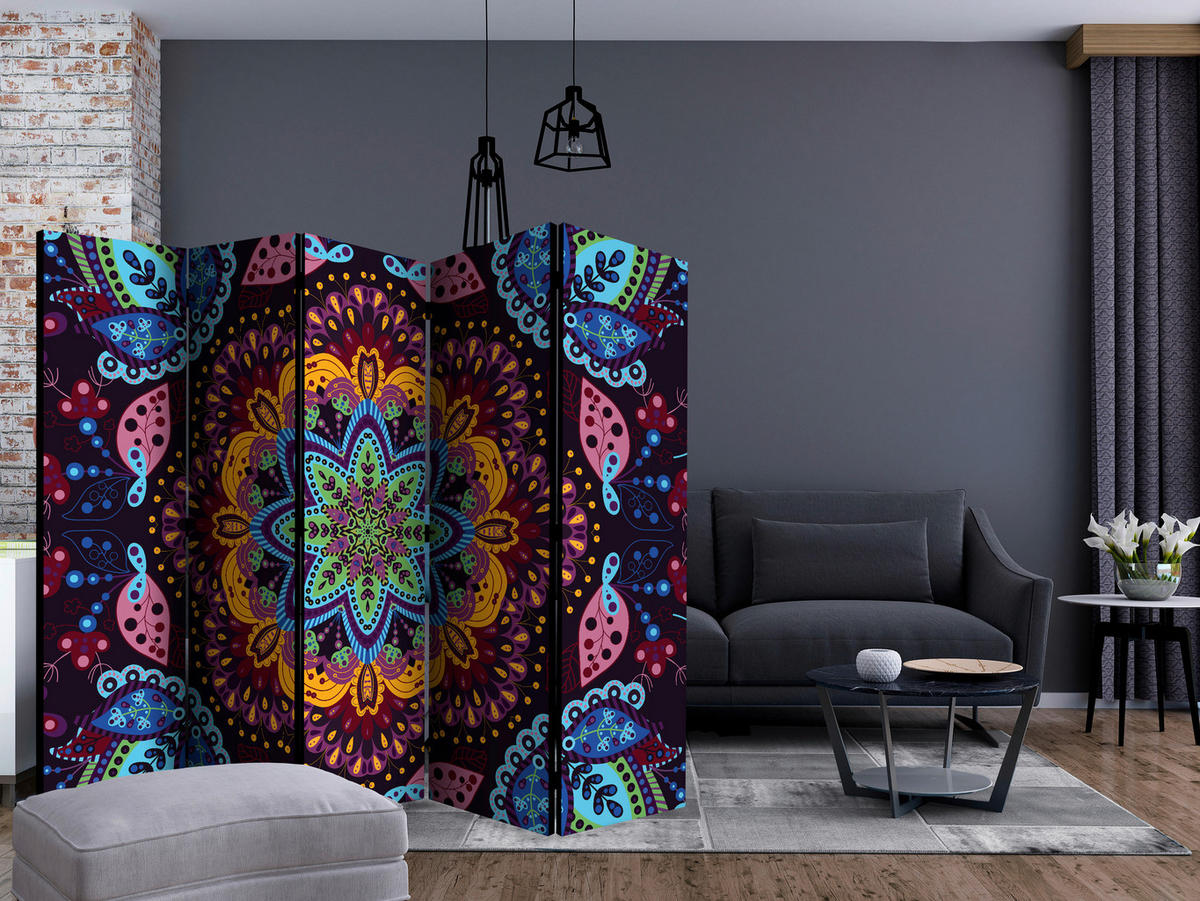 PARAVENT mit 5  Flügel - Multicolor, Basics, Holz/Textil (225/172/3cm) - artgeist