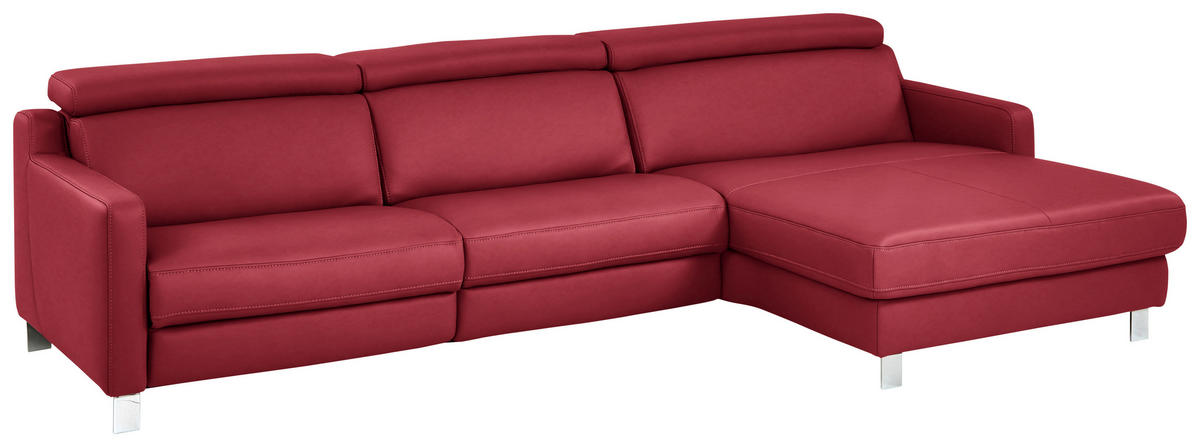 ECKSOFA in Echtleder Rot  - Chromfarben/Rot, Design, Leder/Metall (291/176cm) - Valdera