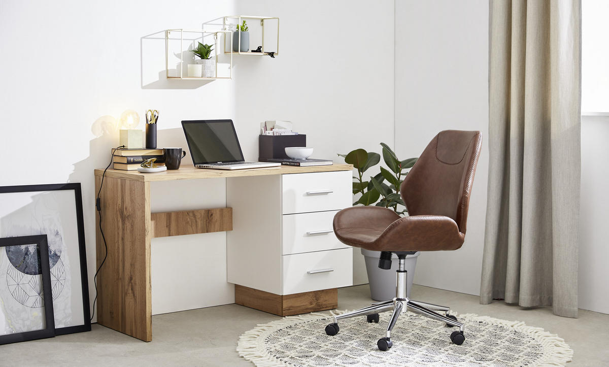 SCHREIBTISCH 120/50/75 cm  in Weiß, Eiche Wotan  - Eichefarben/Eiche Wotan, MODERN, Holzwerkstoff/Kunststoff (120/50/75cm) - Hom`in