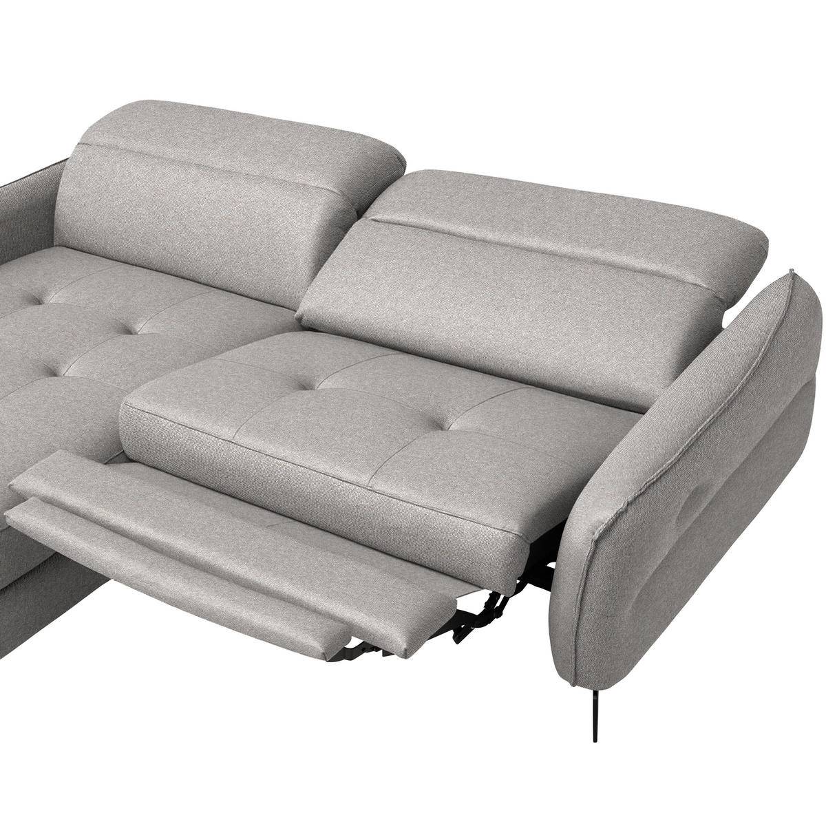 ECKSOFA MANTA in Flachgewebe Grauweiß Bettkasten, Rücken echt, Relaxfunktion, Kopfteilverstellung  175/246 cm  - Grauweiß/Schwarz, Design, Textil/Metall (175/246cm) - Celina