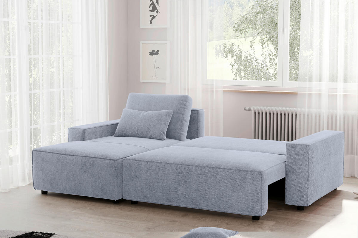 ECKSCHLAFSOFA  mit Rücken echt Chenille Hellblau  - Schwarz/Hellblau, MODERN, Kunststoff/Textil (154/247cm) - Livetastic
