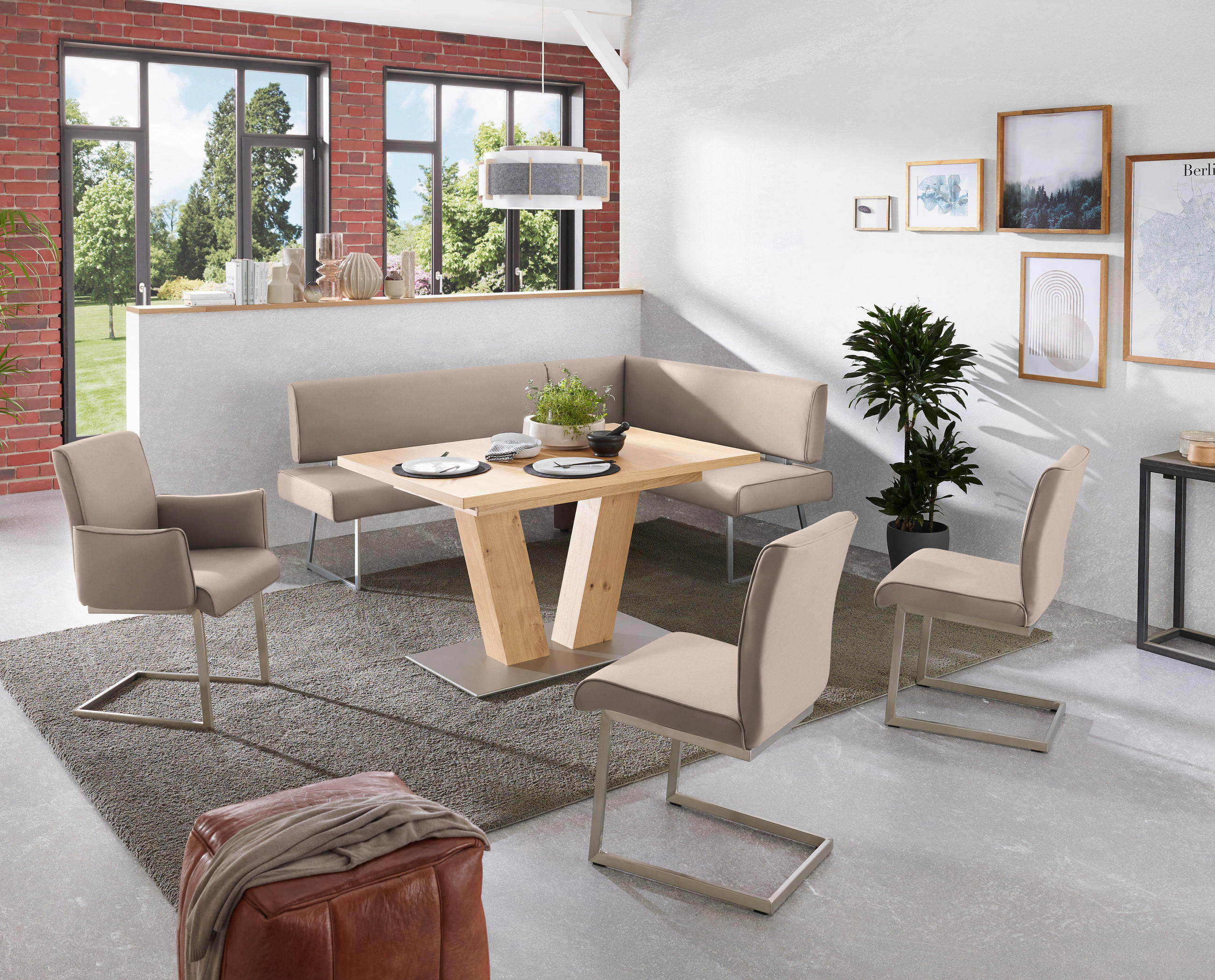 ARMLEHNSTUHL  in Stahl Mikrofaser  - Edelstahlfarben/Greige, Design, Holzwerkstoff/Textil (63/91/60cm) - Dieter Knoll