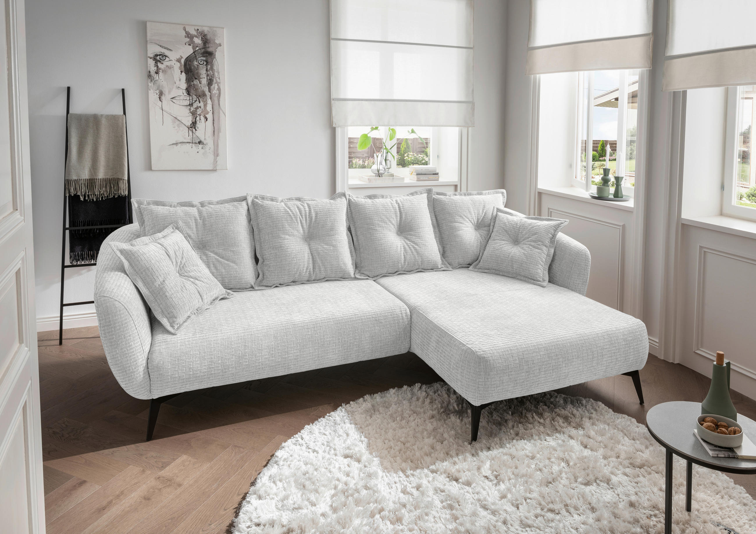 ECKSOFA in Mikrofaser Weiss  - Weiss/Schwarz, Modern, Textil/Metall (277/162cm) - Livetastic