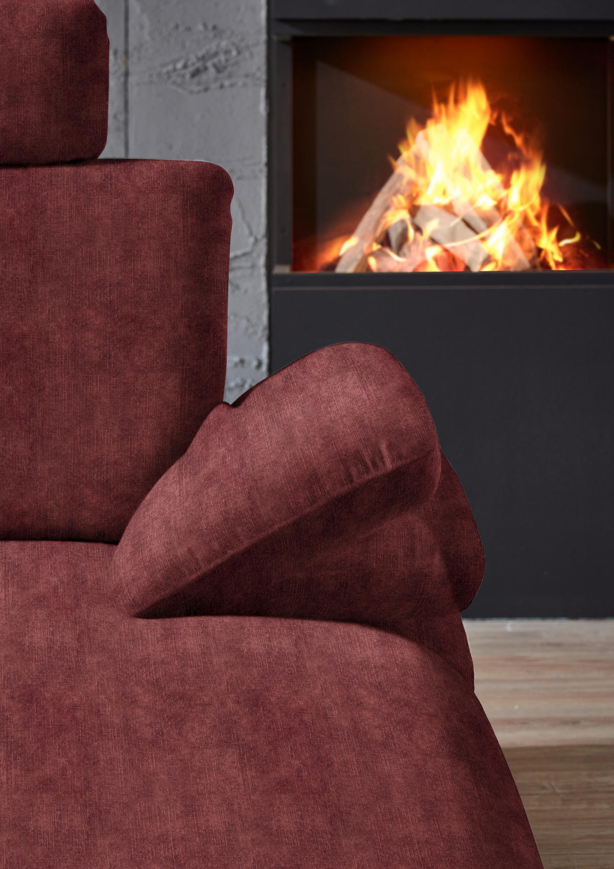 WOHNLANDSCHAFT in Velours Weinrot  - Weinrot/Schwarz, Design, Textil/Metall (208/344/180cm) - Dieter Knoll