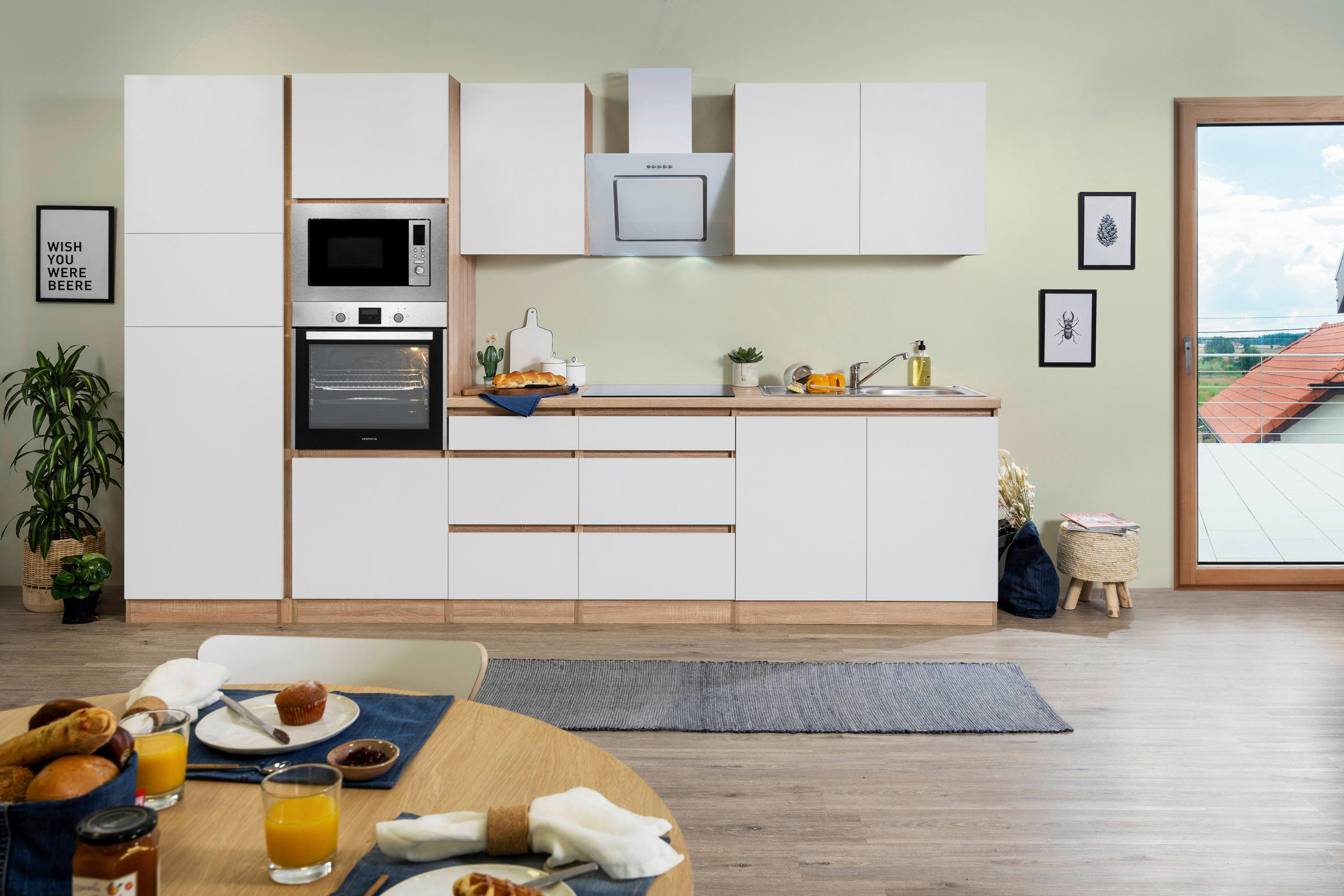 KÜCHENBLOCK 335 cm   in Weiß  - Eichefarben/Weiß, Basics, Holzwerkstoff (335cm) - Respekta