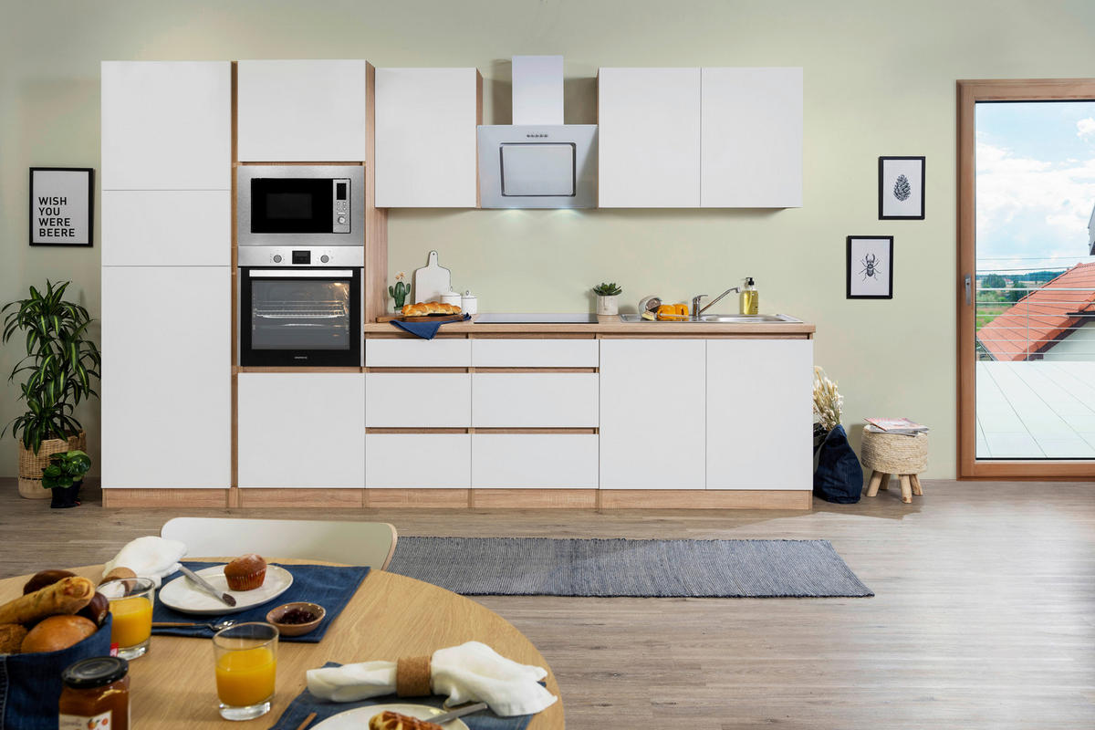 KÜCHENBLOCK 335 cm   in Weiß  - Eichefarben/Weiß, Basics, Holzwerkstoff (335cm) - Respekta