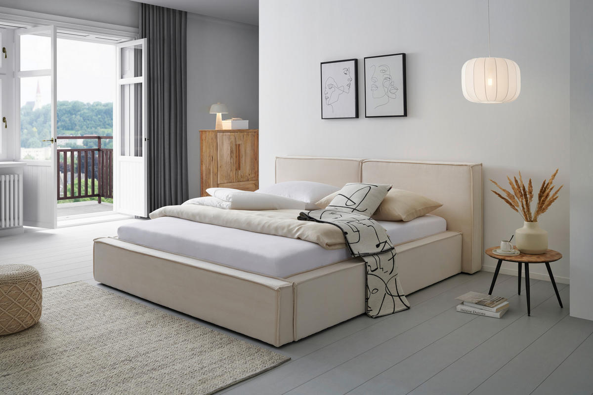 POLSTERBETT 180/200 cm  in Beige  - Beige/Schwarz, Modern, Holz/Kunststoff (180/200cm) - Livetastic
