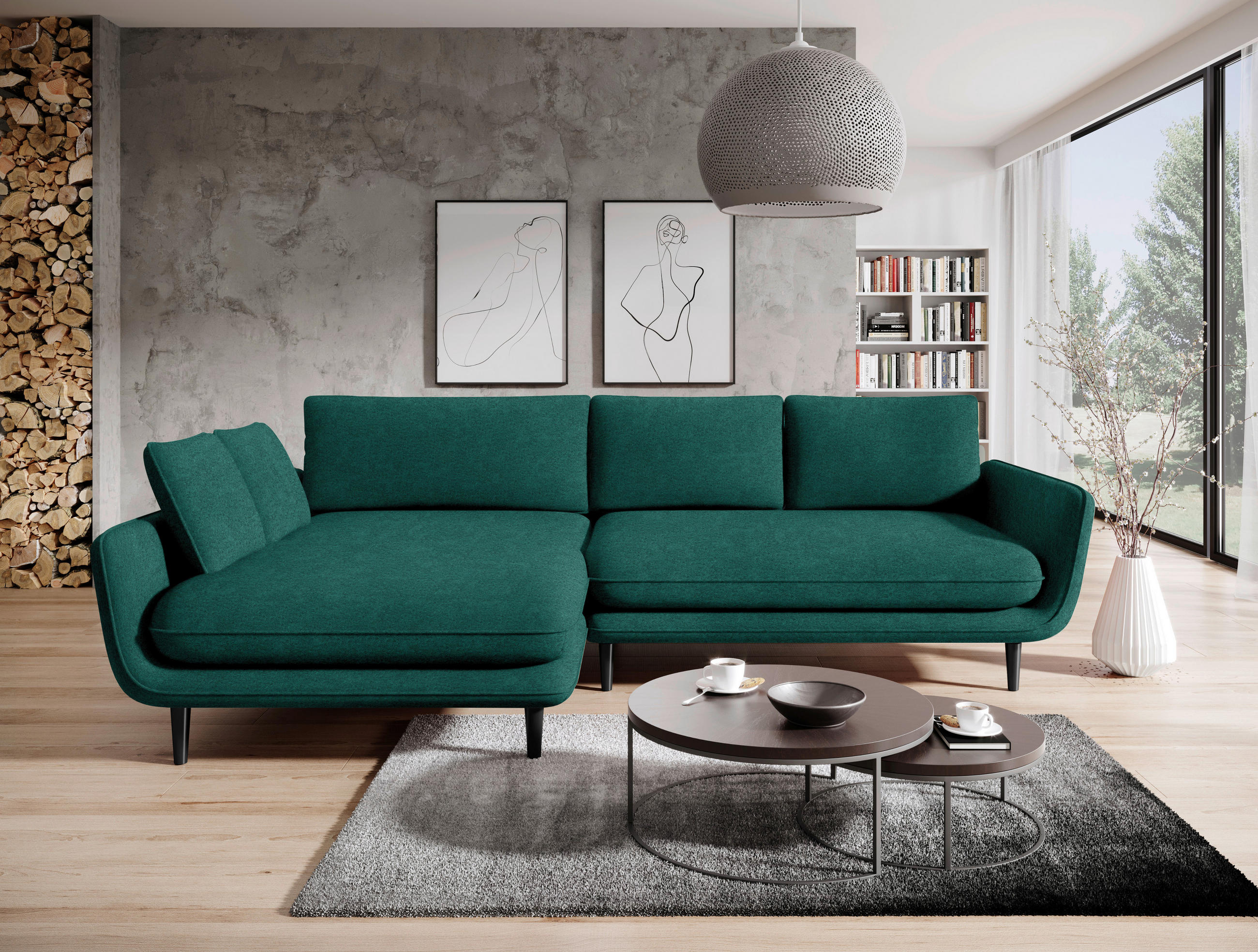ECKSOFA in Velours Grün  - Schwarz/Grün, Design, Holz/Textil (167/260cm) - Welnova