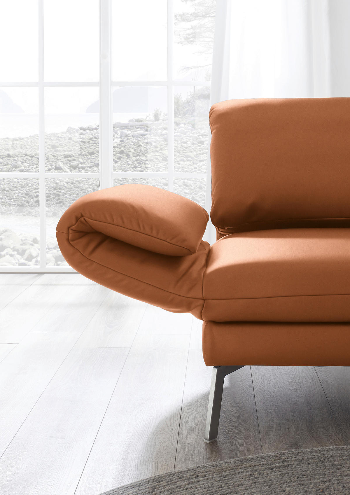 RÉCAMIERE in Echtleder Cognac  - Chromfarben/Cognac, Design, Leder/Metall (209/85-109/95-16cm) - Dieter Knoll