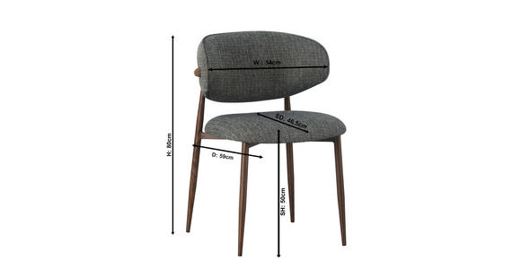 STUHL Webstoff Grau, Nussbaumfarben  - Nussbaumfarben/Grau, Design, Textil/Metall (53/79/58cm) - Novel