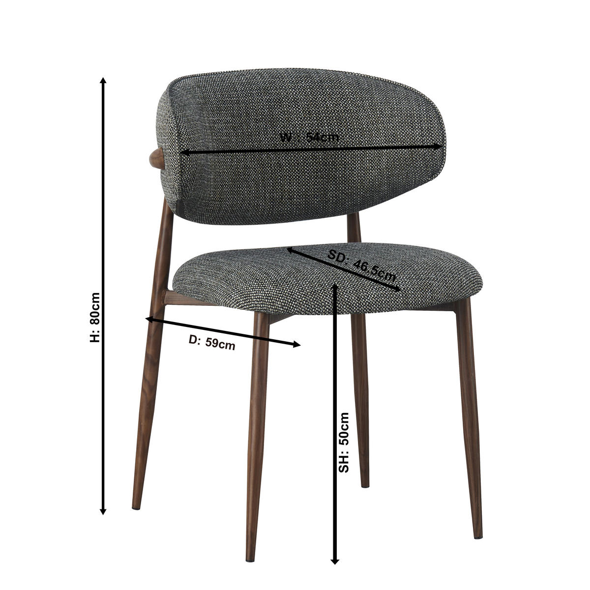 STUHL Webstoff Grau, Nussbaumfarben  - Nussbaumfarben/Grau, Design, Textil/Metall (53/79/58cm) - Novel