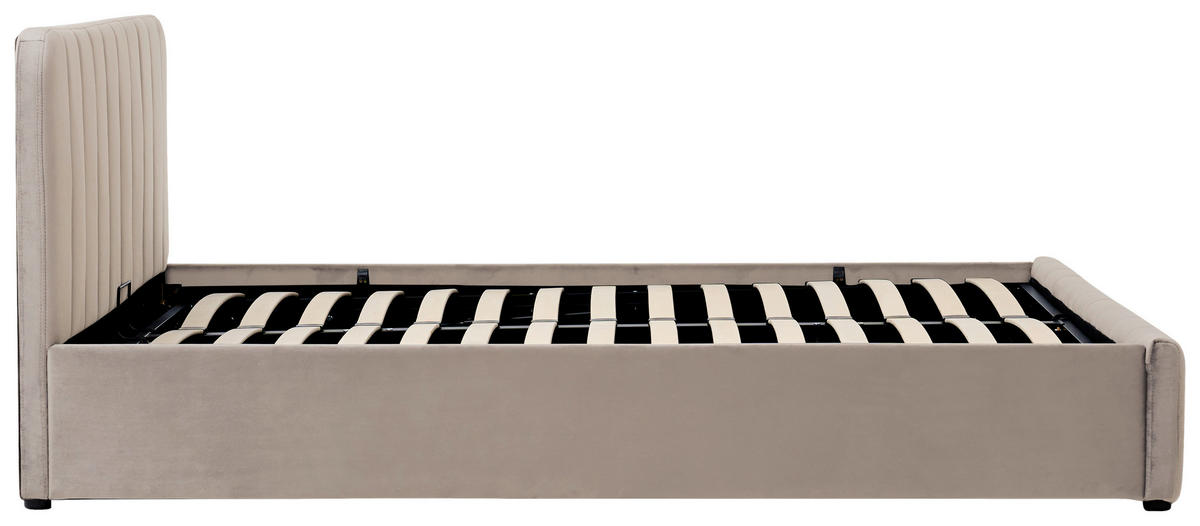 POLSTERBETT 140/200 cm, inkl. gepolstertes Kopfteil, Lattenrost, Bettkasten,  in Beige  - Beige/Schwarz, Design, Holz/Kunststoff (140/200cm) - Boxxx