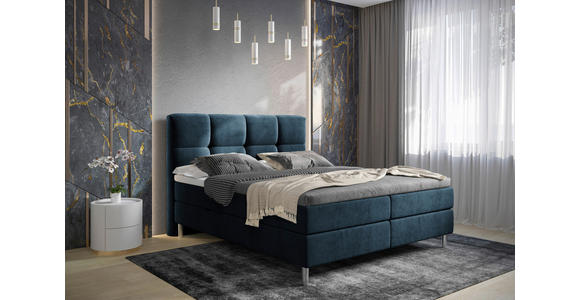 BOXBETT 180/200 cm in Dunkelblau - Chromfarben/Dunkelblau, Design, Holz/Holzwerkstoff (180/200cm) - Esposa