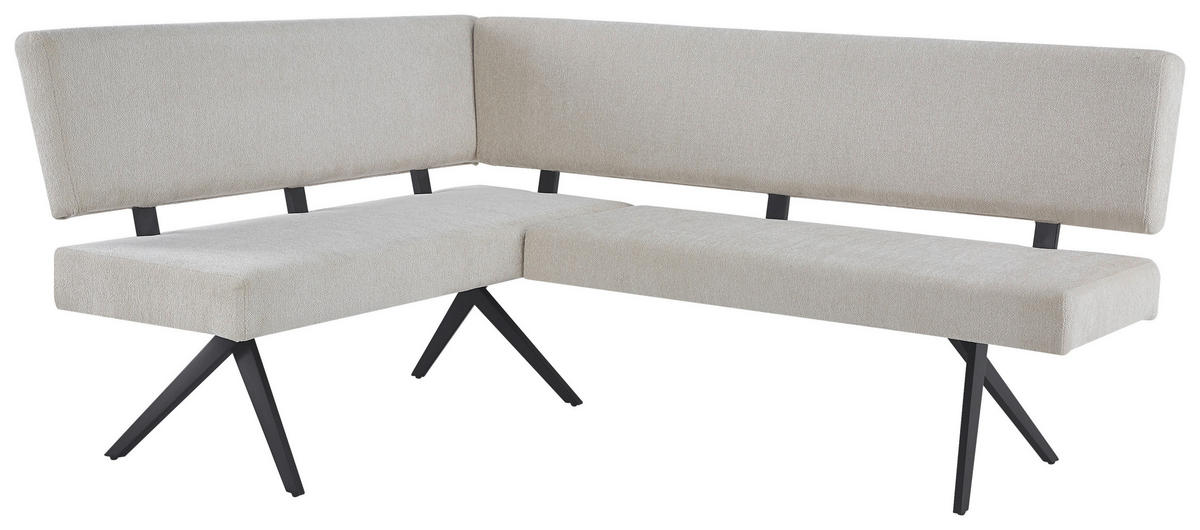 ECKBANK Metall, Textil Schwarz, Beige  - Beige/Schwarz, Konventionell, Textil/Metall (190/150/90/62cm) - MID.YOU
