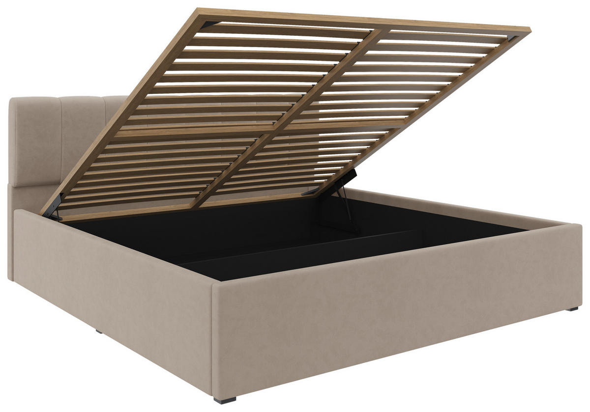 POLSTERBETT Lattenrost, Bettkasten 180/200 cm  in Hellbraun  - Hellbraun/Schwarz, Design, Holz/Kunststoff (180/200cm) - Stylife