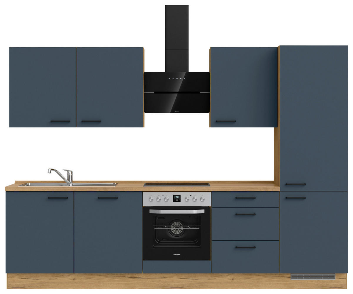 KÜCHENLEERBLOCK 300 cm   in Blau, Eichefarben  - Blau/Eichefarben, MODERN, Holzwerkstoff/Metall (300cm) - Nobilia
