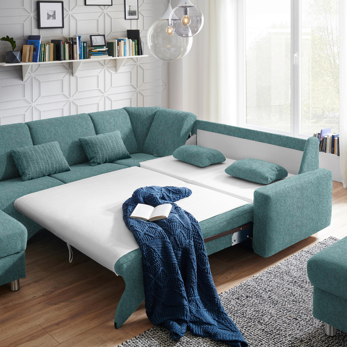 WOHNLANDSCHAFT in Chenille Türkis  - Türkis/Alufarben, KONVENTIONELL, Kunststoff/Textil (158/322/236cm) - Sedda