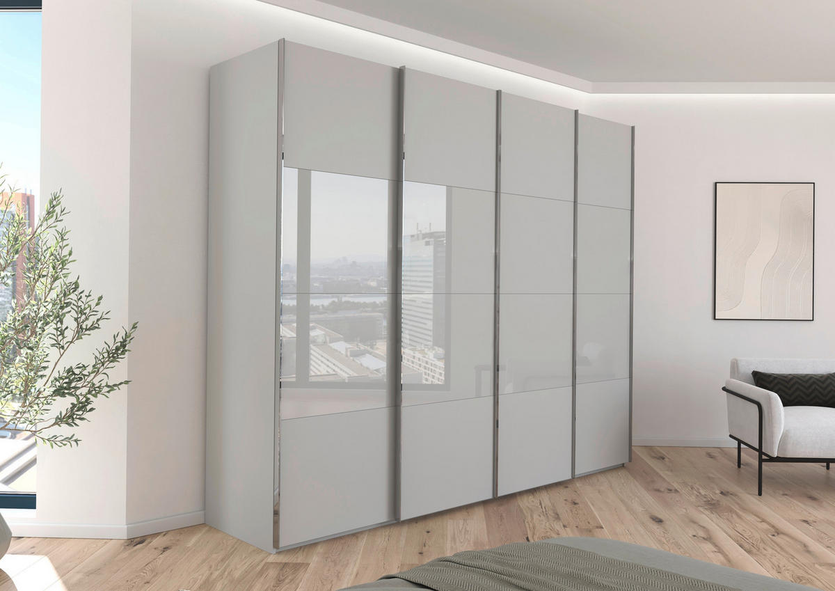 SCHWEBETÜRENSCHRANK 271/223/68 cm 4-türig Grau  - Chromfarben/Grau, KONVENTIONELL, Glas/Holzwerkstoff (271/223/68cm) - Novel