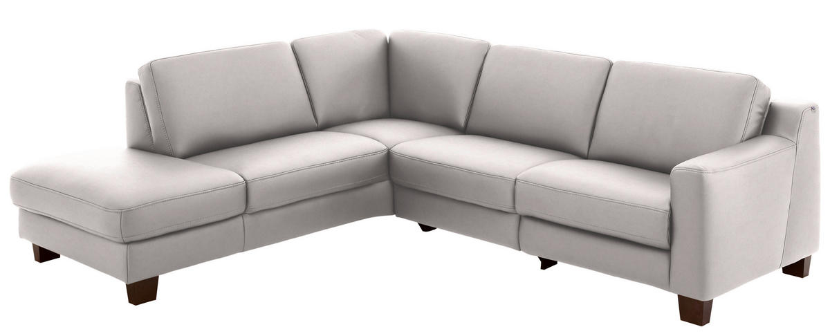 ECKSOFA in Echtleder Grau  - Eichefarben/Grau, Design, Leder/Holz (235/259cm) - Valdera