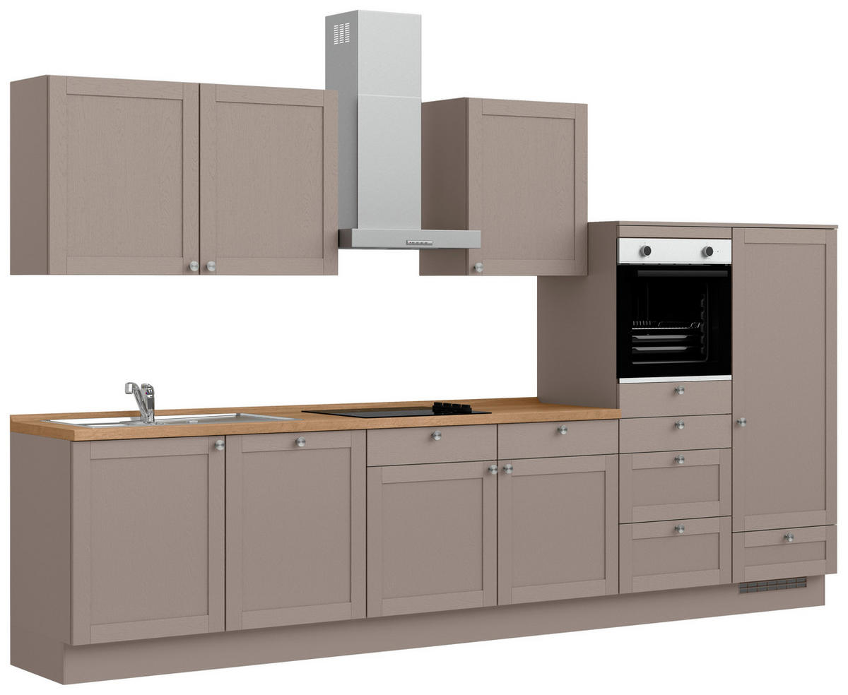KÜCHENBLOCK Frame 360 cm  in Eichefarben, Beigebraun  - Edelstahlfarben/Eichefarben, MODERN, Holzwerkstoff/Metall (360cm) - Nobilia