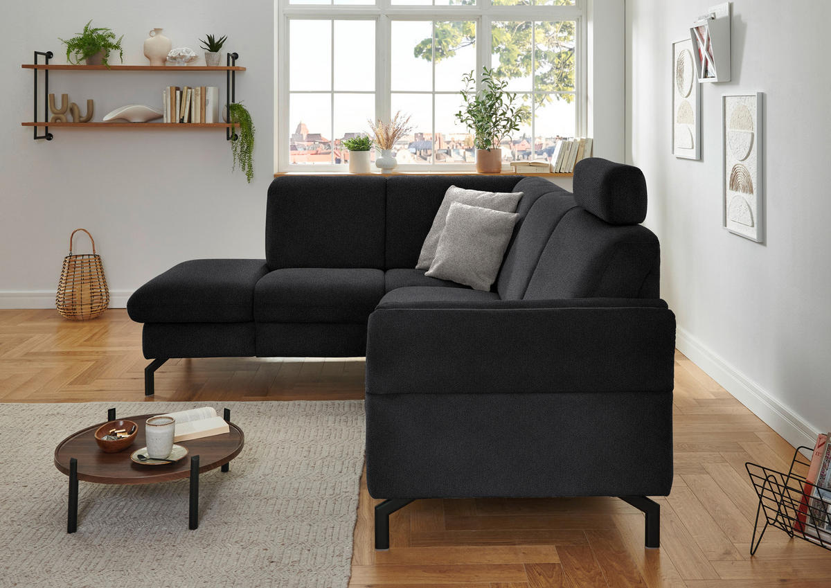 ECKSOFA in Flachgewebe Schwarz  - Schwarz, Konventionell, Textil/Metall (190/241cm) - Beldomo Comfort
