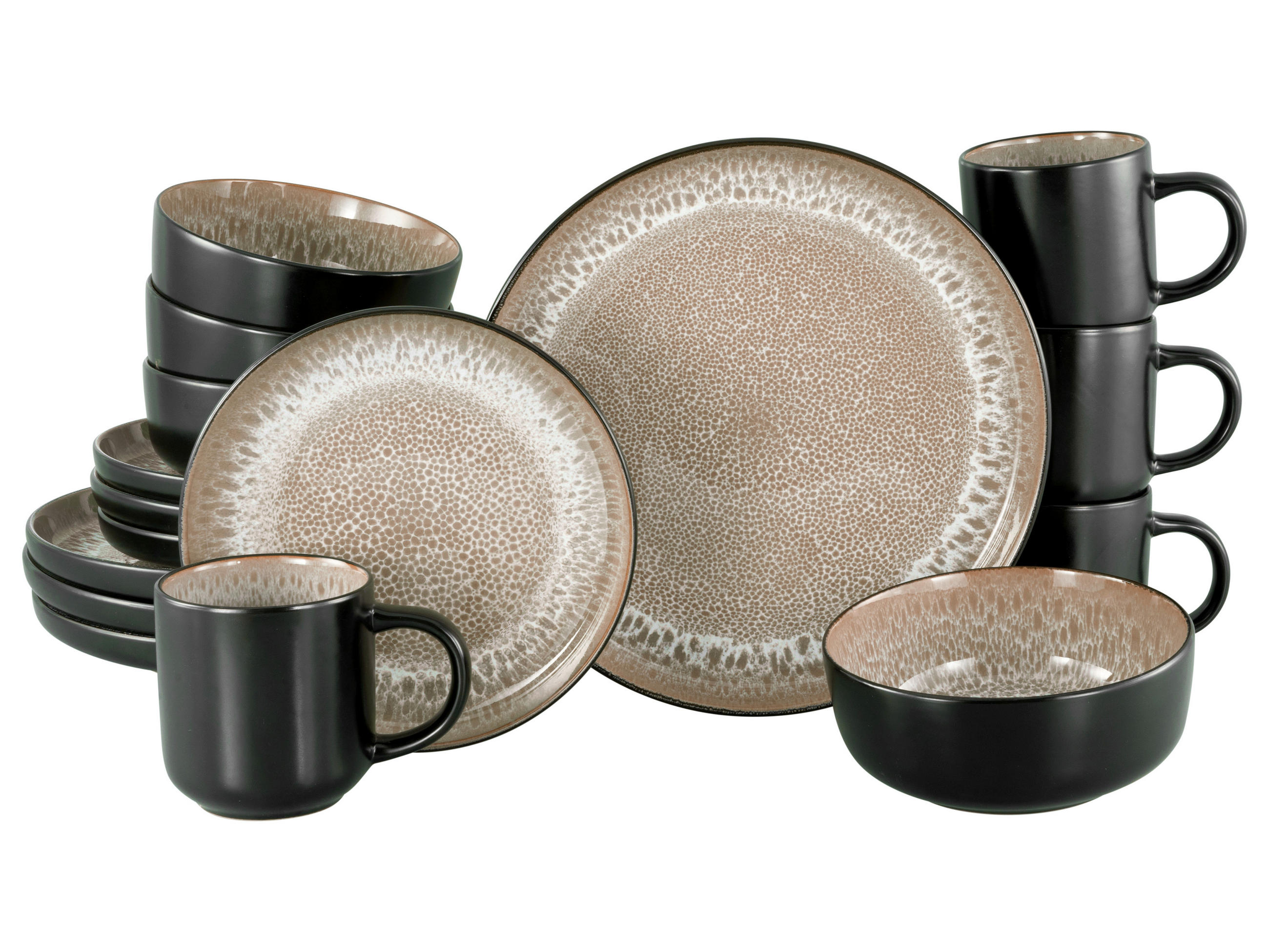 KOMBISERVICE Nordic Fjord Beige 16-teilig  - Beige/Schwarz, Basics, Keramik - Creatable