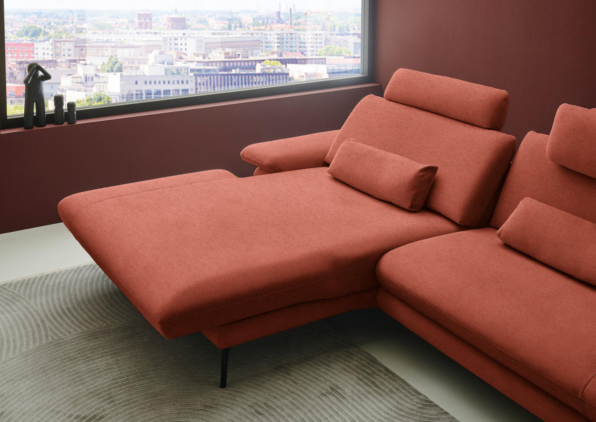 ECKSOFA Chenille, Flachgewebe Terracotta  - Terracotta/Schwarz, Design, Textil/Metall (180/284cm) - Dieter Knoll