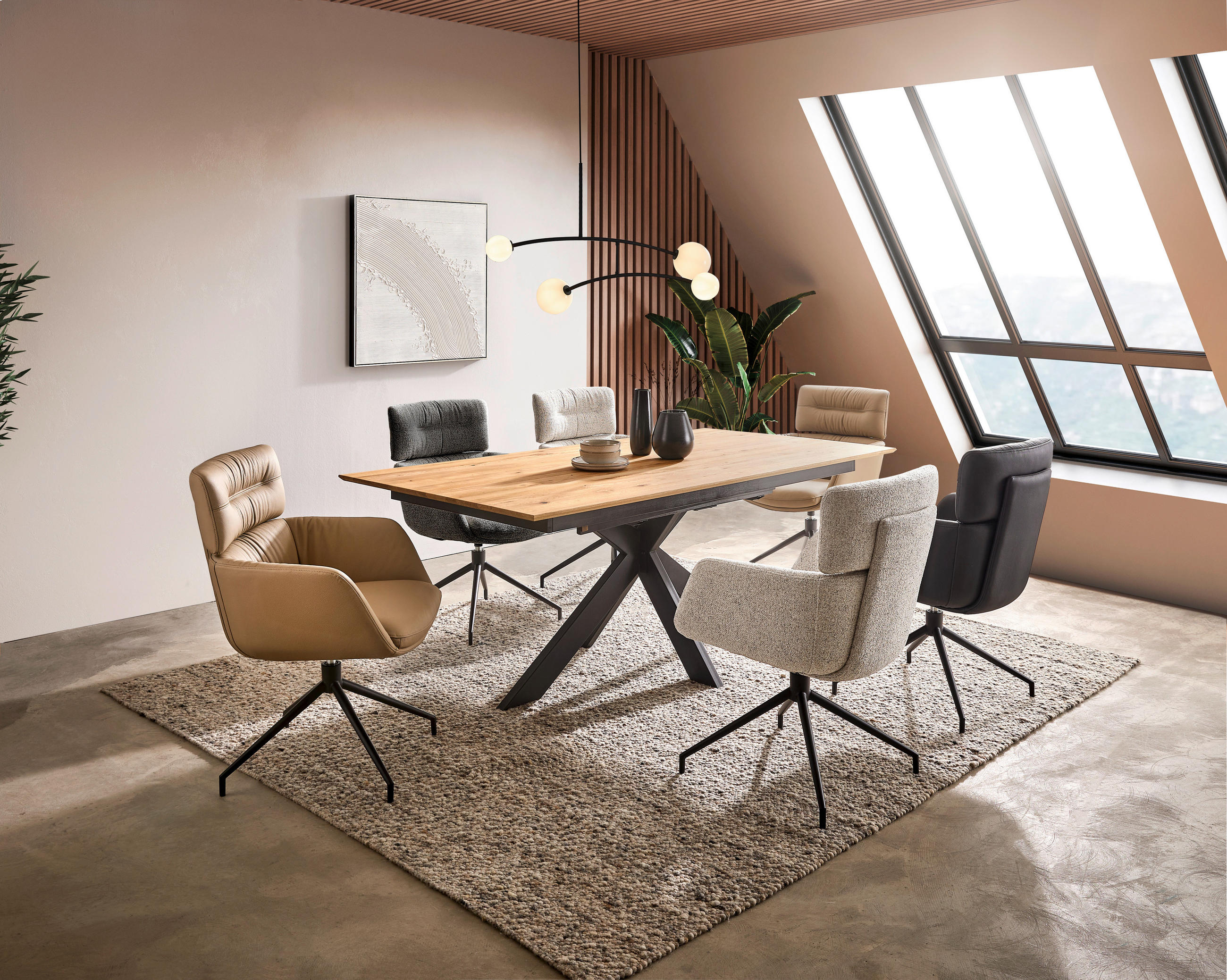 ESSTISCH Wildeiche rechteckig  ausziehbar  - Wildeiche/Schwarz, Design, Holz/Metall (200-285/100/75cm) - Valdera