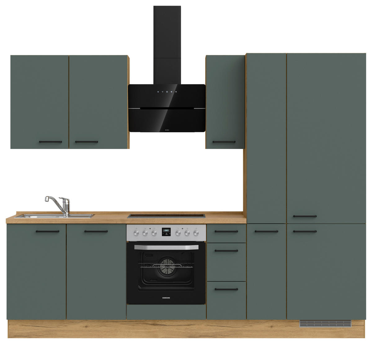 KÜCHENBLOCK 270 cm   in Eichefarben, Dunkelgrün  - Dunkelgrün/Eichefarben, MODERN, Holzwerkstoff/Metall (270cm) - Nobilia