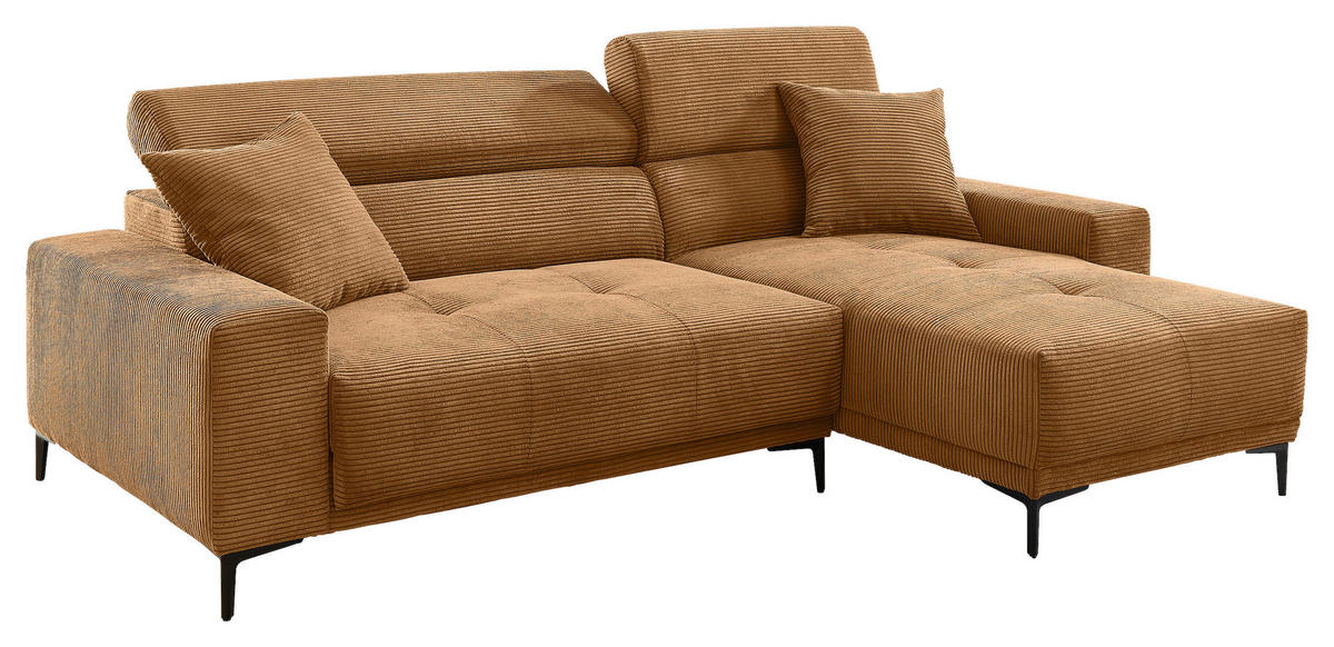 ECKSOFA Cord Goldfarben  - Goldfarben/Schwarz, Basics, Textil/Metall (250/183cm) - Livetastic