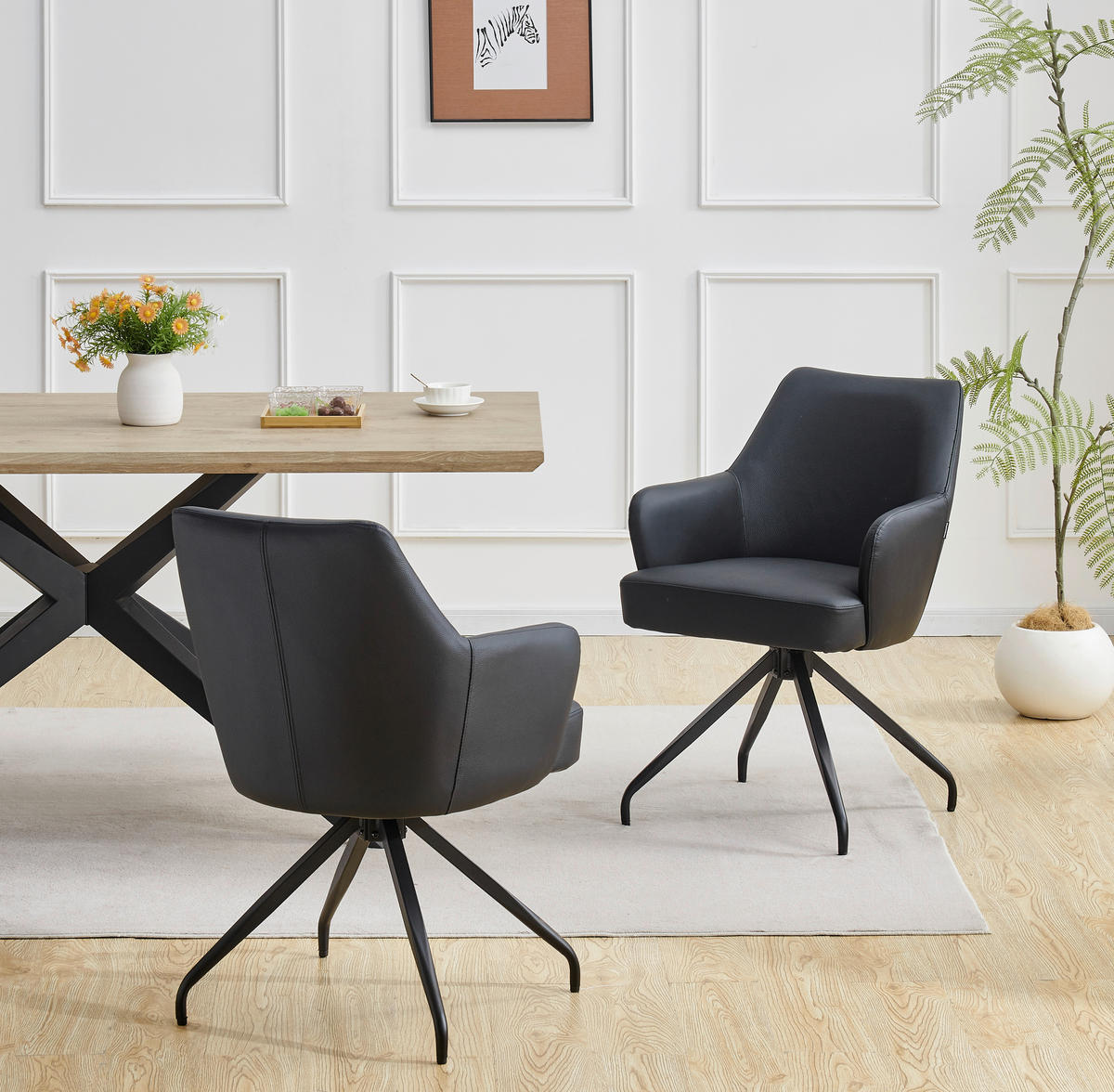 STOLICA S NASLONOM ZA RUKE  crna  drvo, metal, koža      - crna, Moderno, koža/drvo (57,5/83,5/63cm) - Livetastic