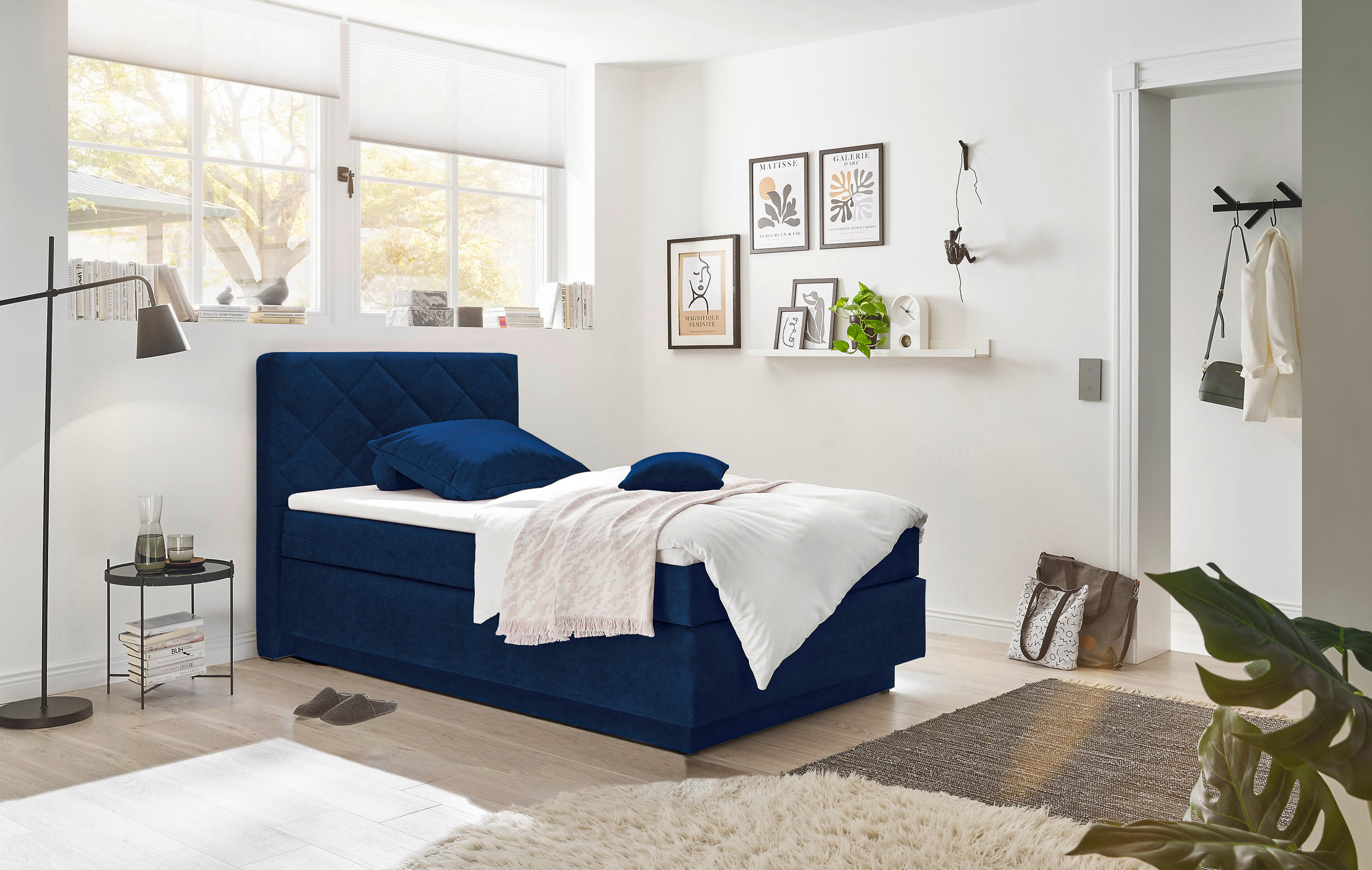 BOXSPRINGBETT 120/200 cm  in Blau  - Blau/Schwarz, KONVENTIONELL, Kunststoff/Textil (120/200cm) - Xora