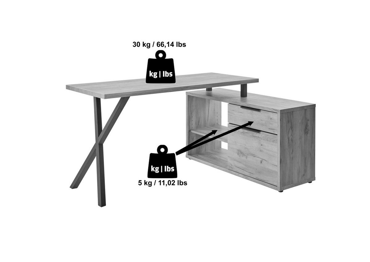 ECKSCHREIBTISCH 150/110/74 cm  in Schwarz, Eichefarben  - Eichefarben/Schwarz, MODERN, Holzwerkstoff/Metall (150/110/74cm) - MID.YOU